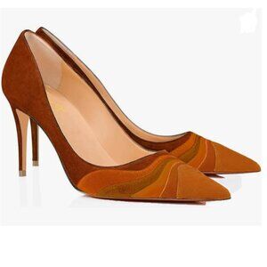 FOWT Caramel High Heel Pointed Toe Pump Slip-on Rainbow Shoes for Dress Party